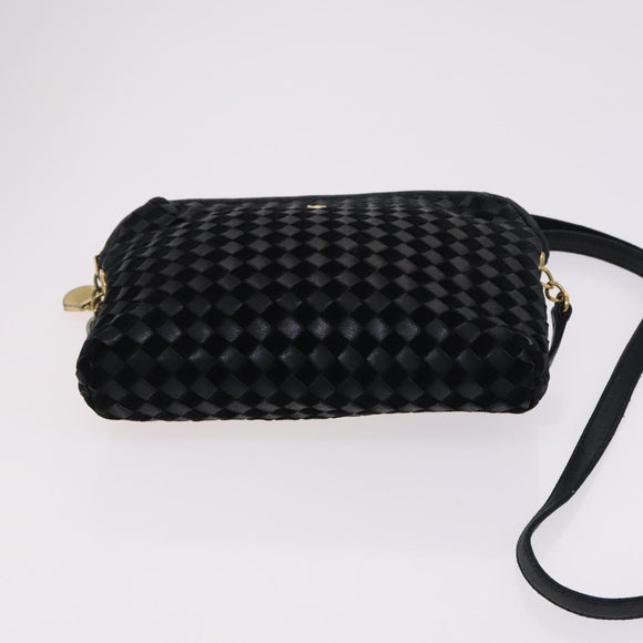 BALLY INTRECCIATO Shoulder Boston Bag Leather 3Set Black White Auth bs23216