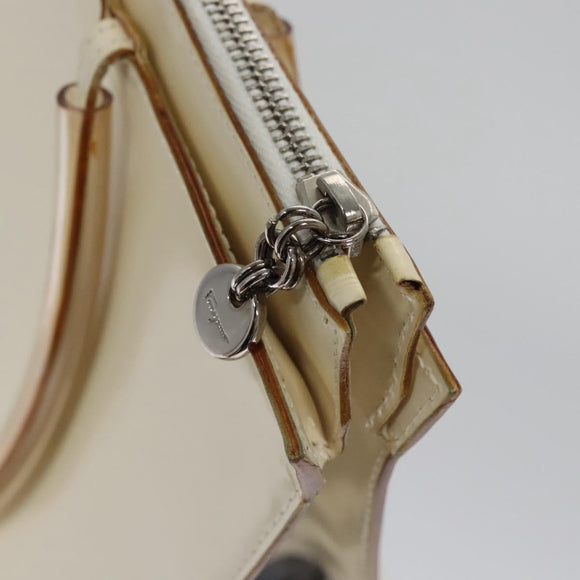 Salvatore Ferragamo Tote Bag Enamel White Silver Auth bs23225