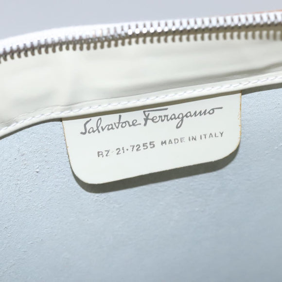 Salvatore Ferragamo Tote Bag Enamel White Silver Auth bs23225