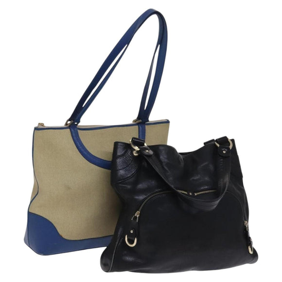 BALLY Shoulder Bag Canvas Leather 2 Set Beige Black Auth bs23228