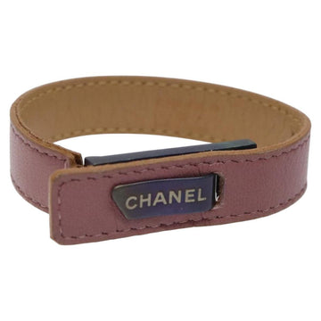 CHANEL Bracelet Leather Purple CC Auth bs23239