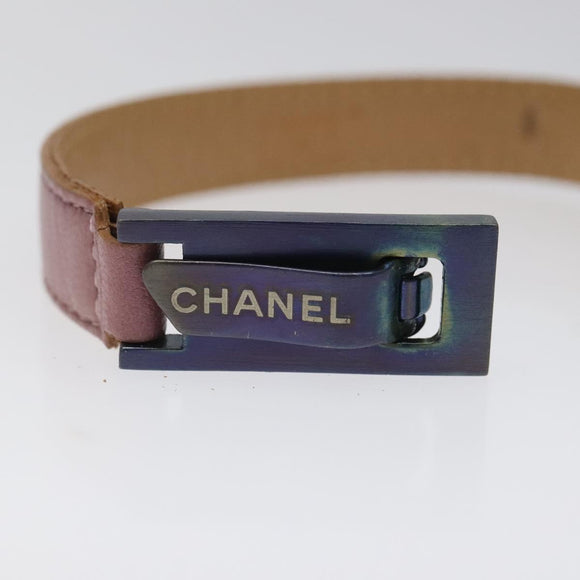 CHANEL Bracelet Leather Purple CC Auth bs23239