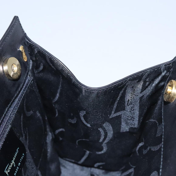 Salvatore Ferragamo Vala Hand Bag Leather Black Gold Auth bs23240