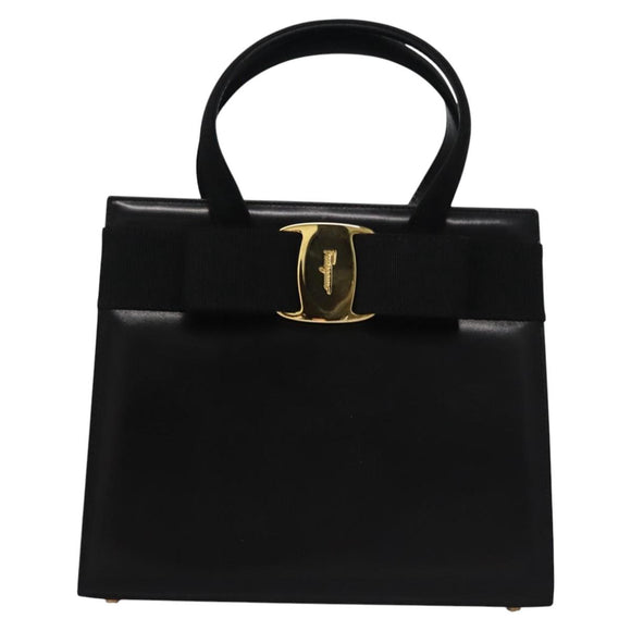 Salvatore Ferragamo Vala Hand Bag Leather Black Gold Auth bs23240