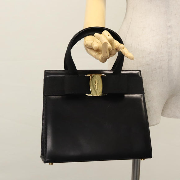 Salvatore Ferragamo Vala Hand Bag Leather Black Gold Auth bs23240