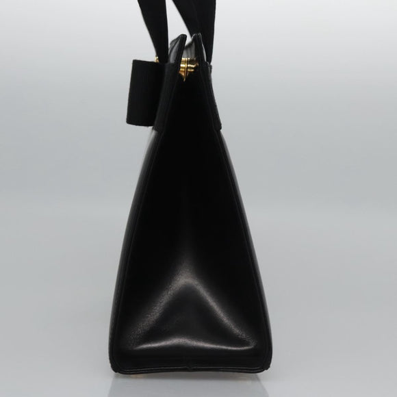 Salvatore Ferragamo Vala Hand Bag Leather Black Gold Auth bs23240