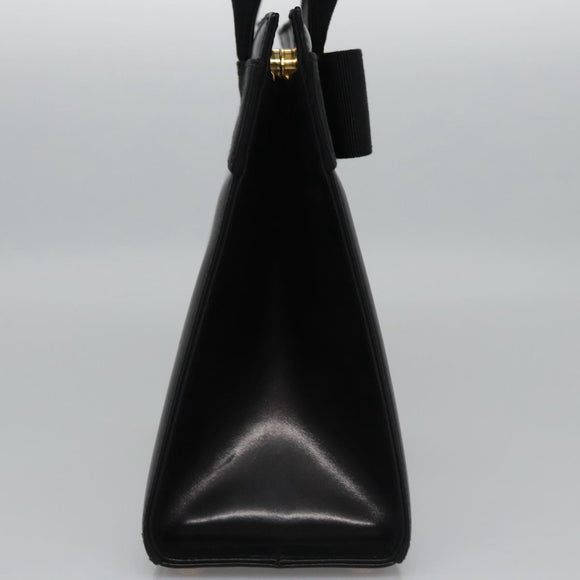 Salvatore Ferragamo Vala Hand Bag Leather Black Gold Auth bs23240