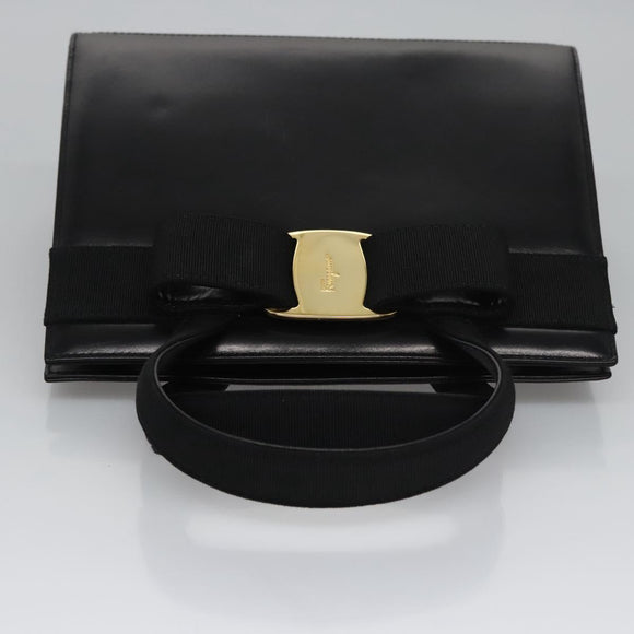 Salvatore Ferragamo Vala Hand Bag Leather Black Gold Auth bs23240