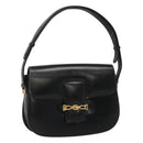 CELINE Horse Carriage Shoulder Bag Leather Black Gold Auth bs23266-1