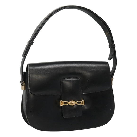 CELINE Horse Carriage Shoulder Bag Leather Black Gold Auth bs23266