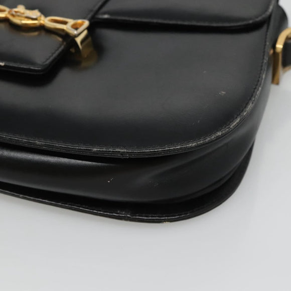 CELINE Horse Carriage Shoulder Bag Leather Black Gold Auth bs23266