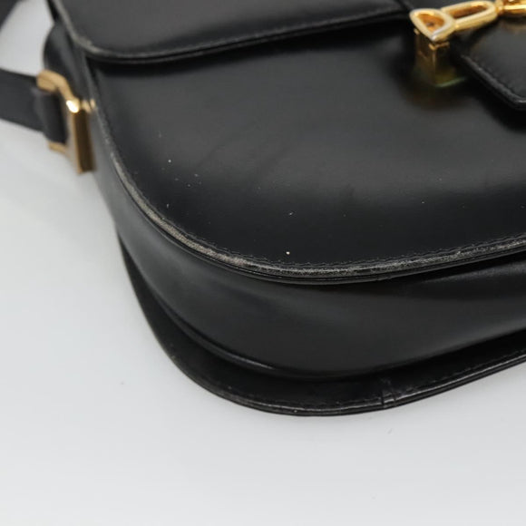 CELINE Horse Carriage Shoulder Bag Leather Black Gold Auth bs23266