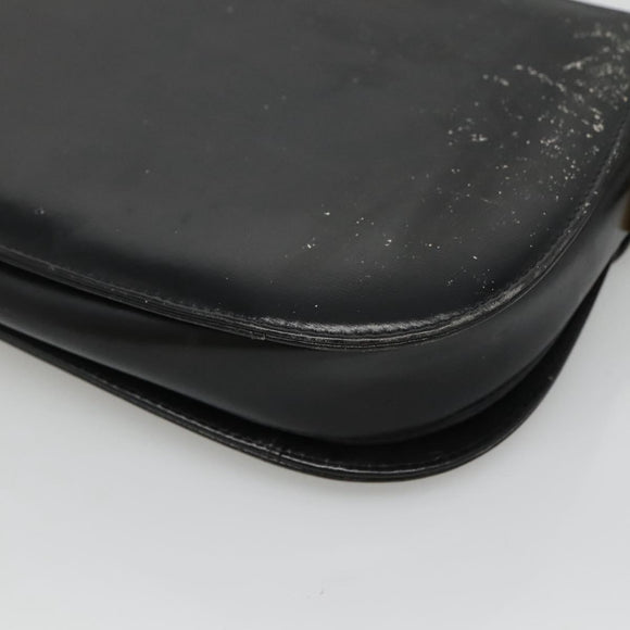 CELINE Horse Carriage Shoulder Bag Leather Black Gold Auth bs23266