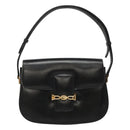 CELINE Horse Carriage Shoulder Bag Leather Black Gold Auth bs23266-13