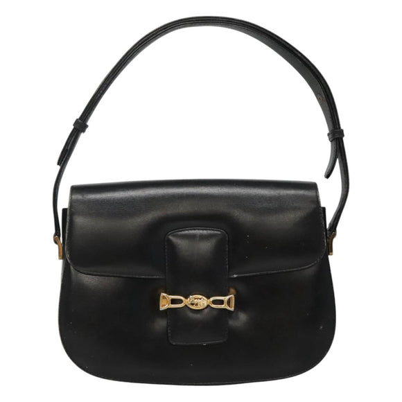 CELINE Horse Carriage Shoulder Bag Leather Black Gold Auth bs23266