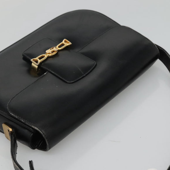 CELINE Horse Carriage Shoulder Bag Leather Black Gold Auth bs23266