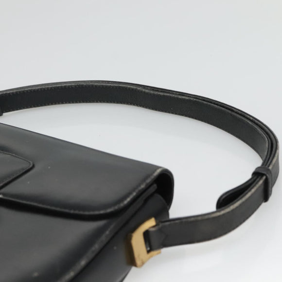 CELINE Horse Carriage Shoulder Bag Leather Black Gold Auth bs23266