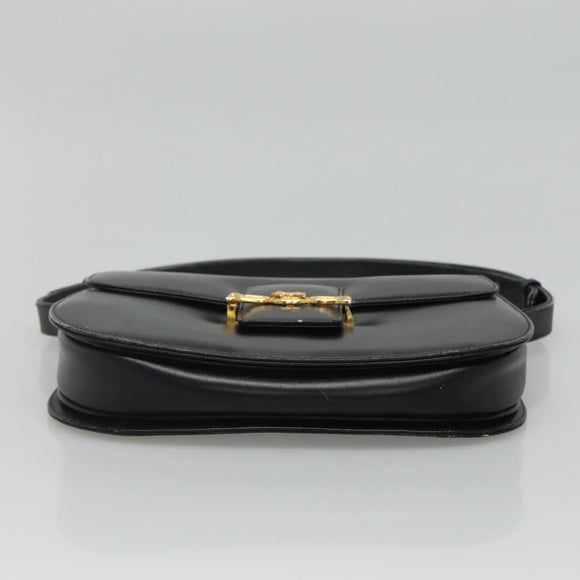 CELINE Horse Carriage Shoulder Bag Leather Black Gold Auth bs23266