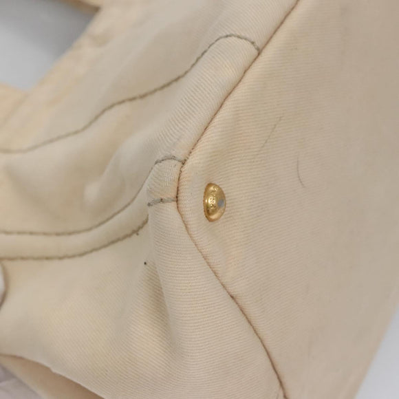 PRADA Canapa MM Hand Bag Canvas Beige Gold Auth bs23301