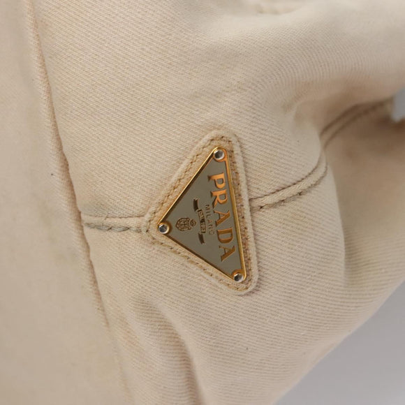 PRADA Canapa MM Hand Bag Canvas Beige Gold Auth bs23301