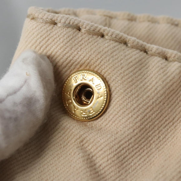 PRADA Canapa MM Hand Bag Canvas Beige Gold Auth bs23301