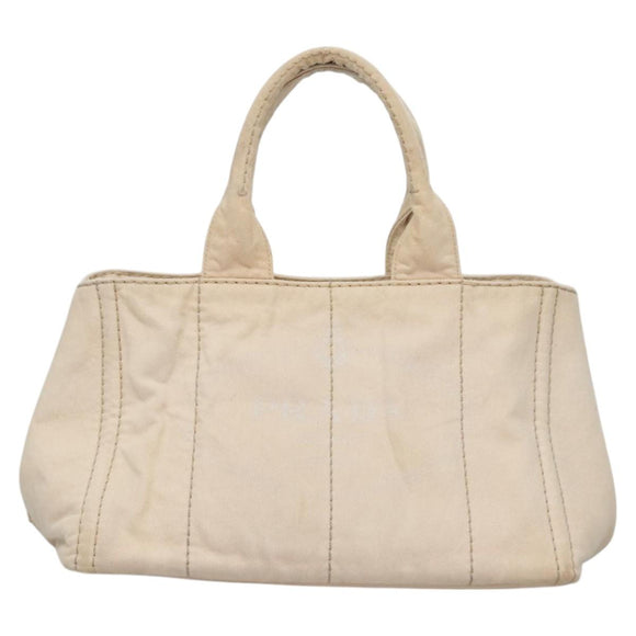 PRADA Canapa MM Hand Bag Canvas Beige Gold Auth bs23301