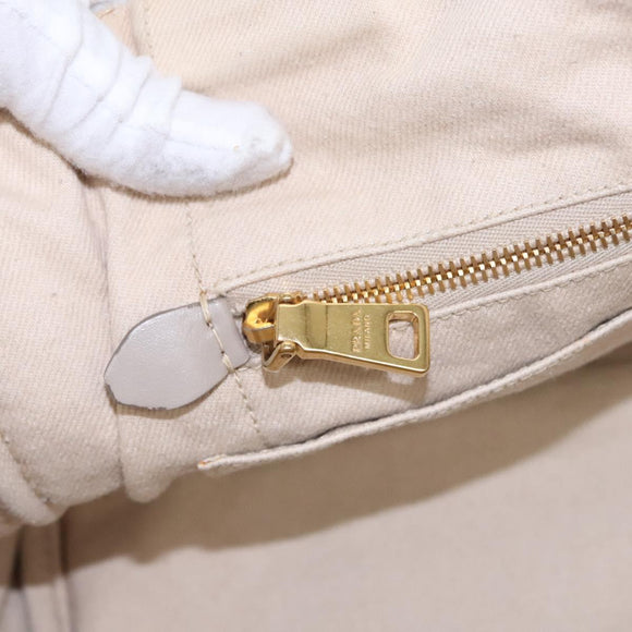 PRADA Canapa MM Hand Bag Canvas Beige Gold Auth bs23301