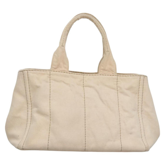 PRADA Canapa MM Hand Bag Canvas Beige Gold Auth bs23301
