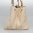 PRADA Canapa MM Hand Bag Canvas Beige Gold Auth bs23301-3