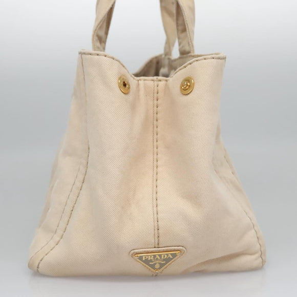 PRADA Canapa MM Hand Bag Canvas Beige Gold Auth bs23301