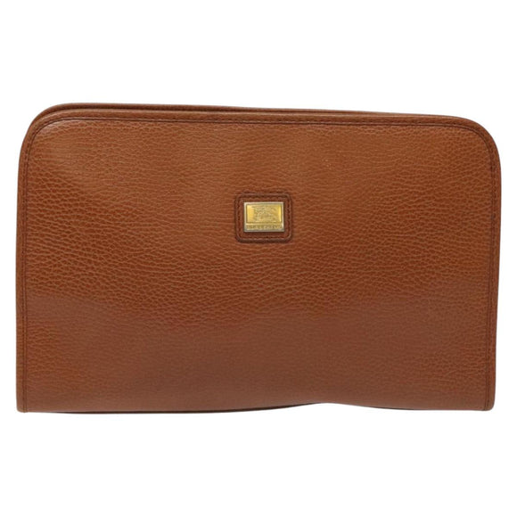 Burberrys Clutch Bag Leather Brown Auth bs23316