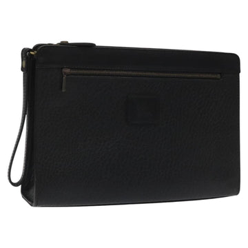 Burberrys Clutch Bag Leather Black Auth bs23321
