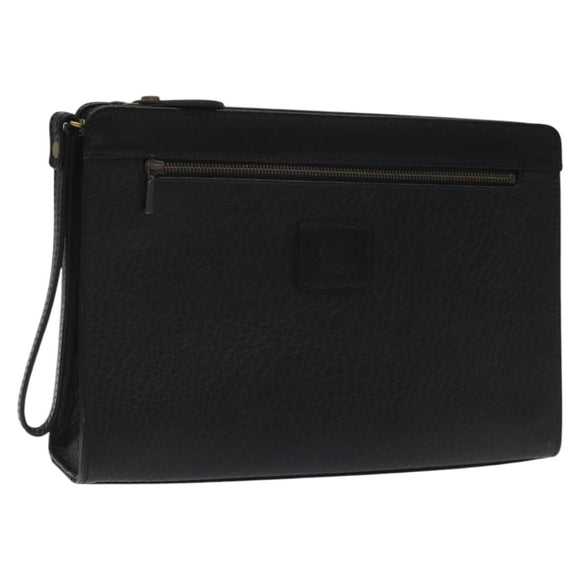 Burberrys Clutch Bag Leather Black Auth bs23321