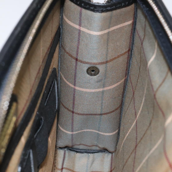 Burberrys Clutch Bag Leather Black Auth bs23321