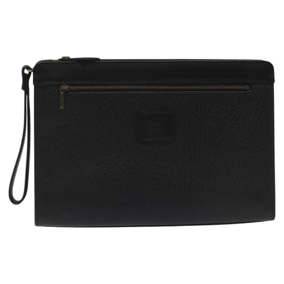 Burberrys Clutch Bag Leather Black Auth bs23321