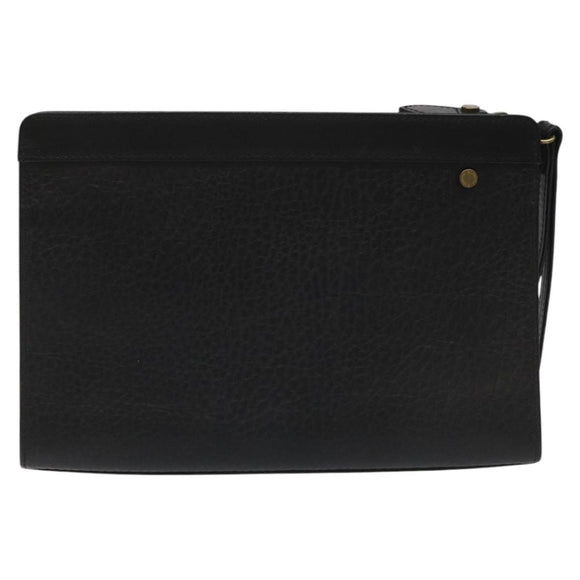 Burberrys Clutch Bag Leather Black Auth bs23321