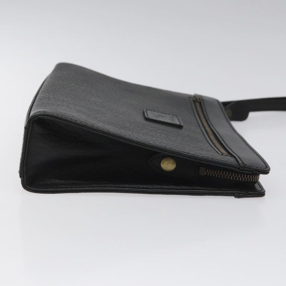 Burberrys Clutch Bag Leather Black Auth bs23321