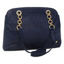 BALLY Shoulder Bag Leather Navy Gold Auth bs23323-1