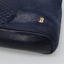 BALLY Shoulder Bag Leather Navy Gold Auth bs23323-8