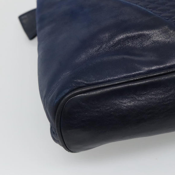 BALLY Shoulder Bag Leather Navy Gold Auth bs23323
