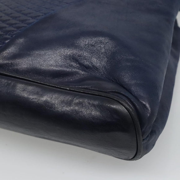 BALLY Shoulder Bag Leather Navy Gold Auth bs23323