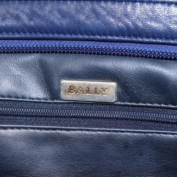 BALLY Shoulder Bag Leather Navy Gold Auth bs23323
