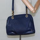 BALLY Shoulder Bag Leather Navy Gold Auth bs23323-20