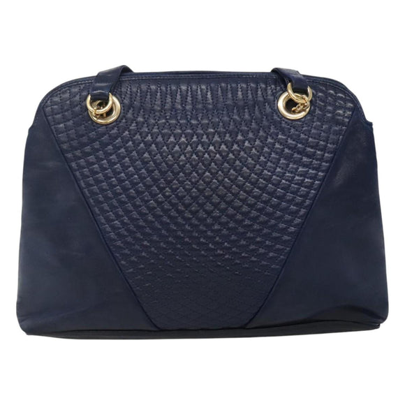BALLY Shoulder Bag Leather Navy Gold Auth bs23323