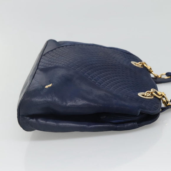 BALLY Shoulder Bag Leather Navy Gold Auth bs23323