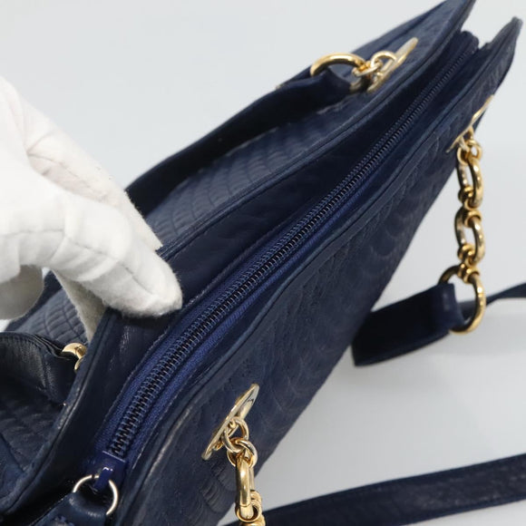 BALLY Shoulder Bag Leather Navy Gold Auth bs23323