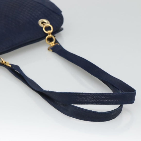 BALLY Shoulder Bag Leather Navy Gold Auth bs23323