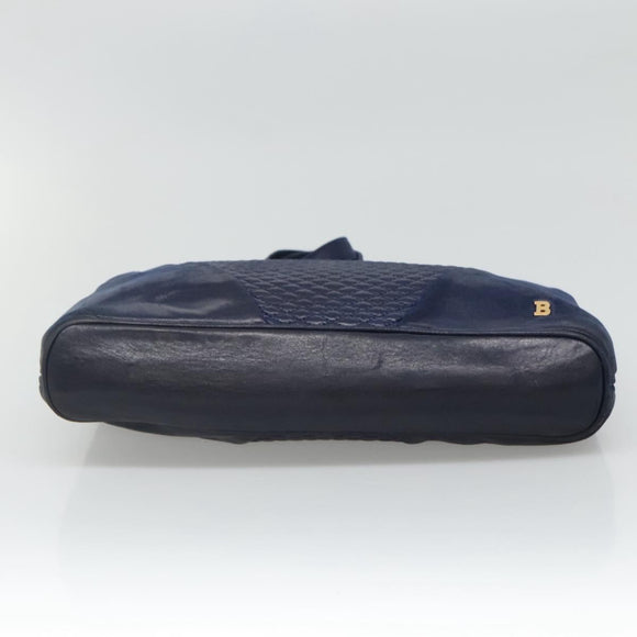 BALLY Shoulder Bag Leather Navy Gold Auth bs23323