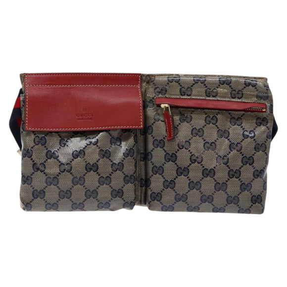 GUCCI GG Crystal Sherry Line Waist bag Gold Red Navy 28566 Auth bs23332