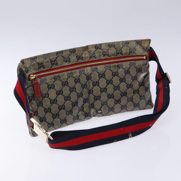 GUCCI GG Crystal Sherry Line Waist bag Gold Red Navy 28566 Auth bs23332